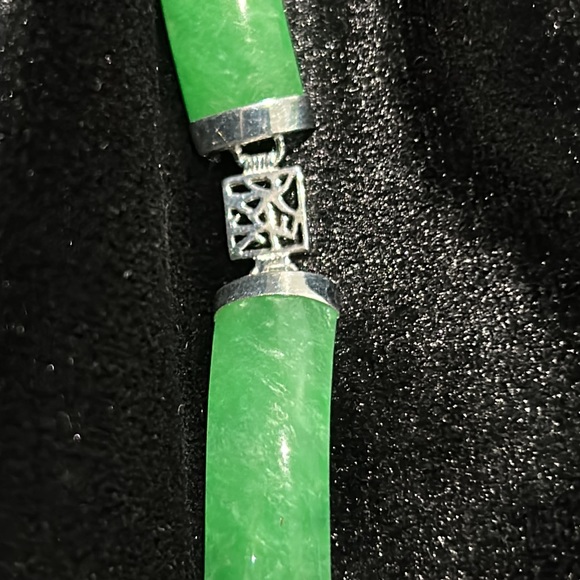#29 Vintage 925 Silver & Jade Bracelet, 7 1/4" Safety Clasps - Picture 4 of 8